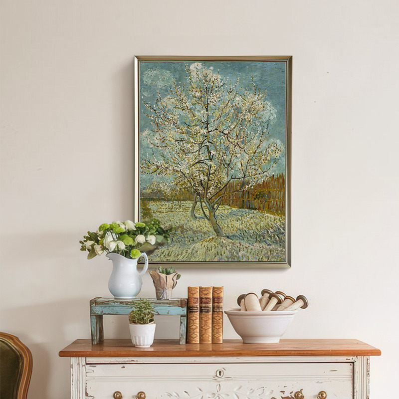 上品印画 梵高桃花树 欧式沙发背景墙客厅花卉挂画装饰画墙壁画框图片
