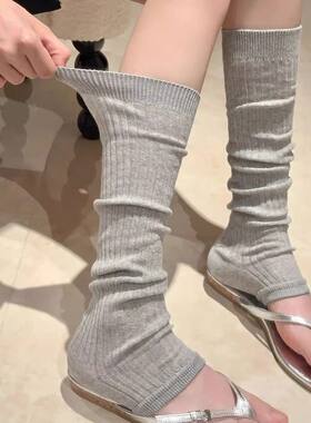 新款夏季女中筒踩脚竖纹显瘦腿套