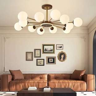 法式 复古客厅吊灯中古风魔豆多头大厅灯玻璃圆球主卧室书房间吊灯