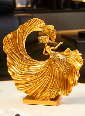 现代简约金色舞者艺术摆件树脂高档客厅办公室酒柜玄关电视柜装饰