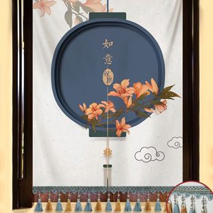 门帘隔断帘家用半帘免打孔卫生间厕所遮挡布帘厨房短帘挂帘子 中式