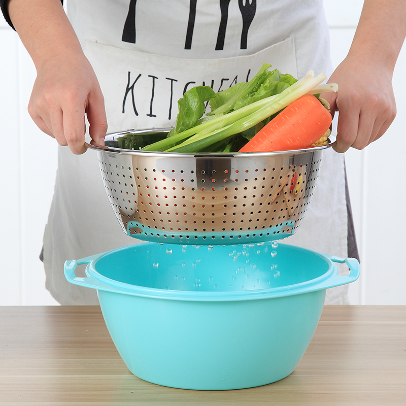 304不锈钢双层洗菜盆沥水篮沥水盆家用厨房淘米器滤水果盘菜篮子