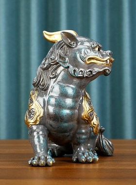 彩铜《谛听》摆件家居办公室玄关桌面装饰品开业礼品摆件