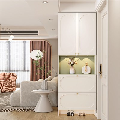 法式入户超薄鞋柜挂衣架一体换鞋凳翻斗玄关柜极窄入户到顶门厅柜