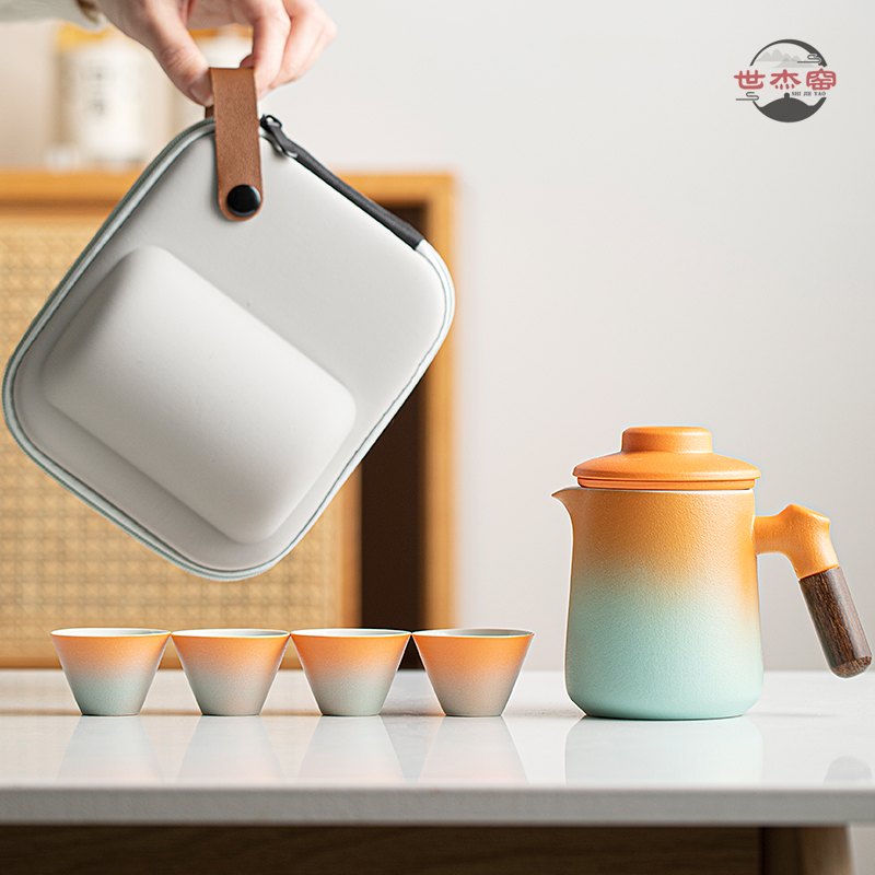 简约日式陶瓷泡茶器家用茶壶茶杯户外便携旅行功夫茶具套装个人杯
