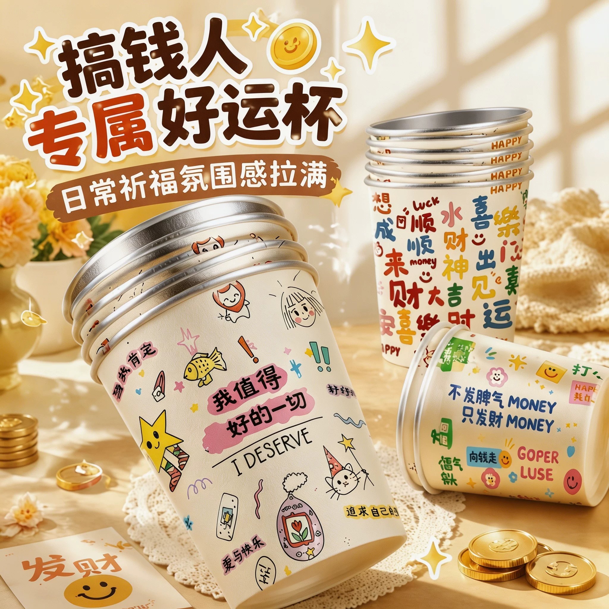 卡通银箔防漏咖啡饮料纸杯