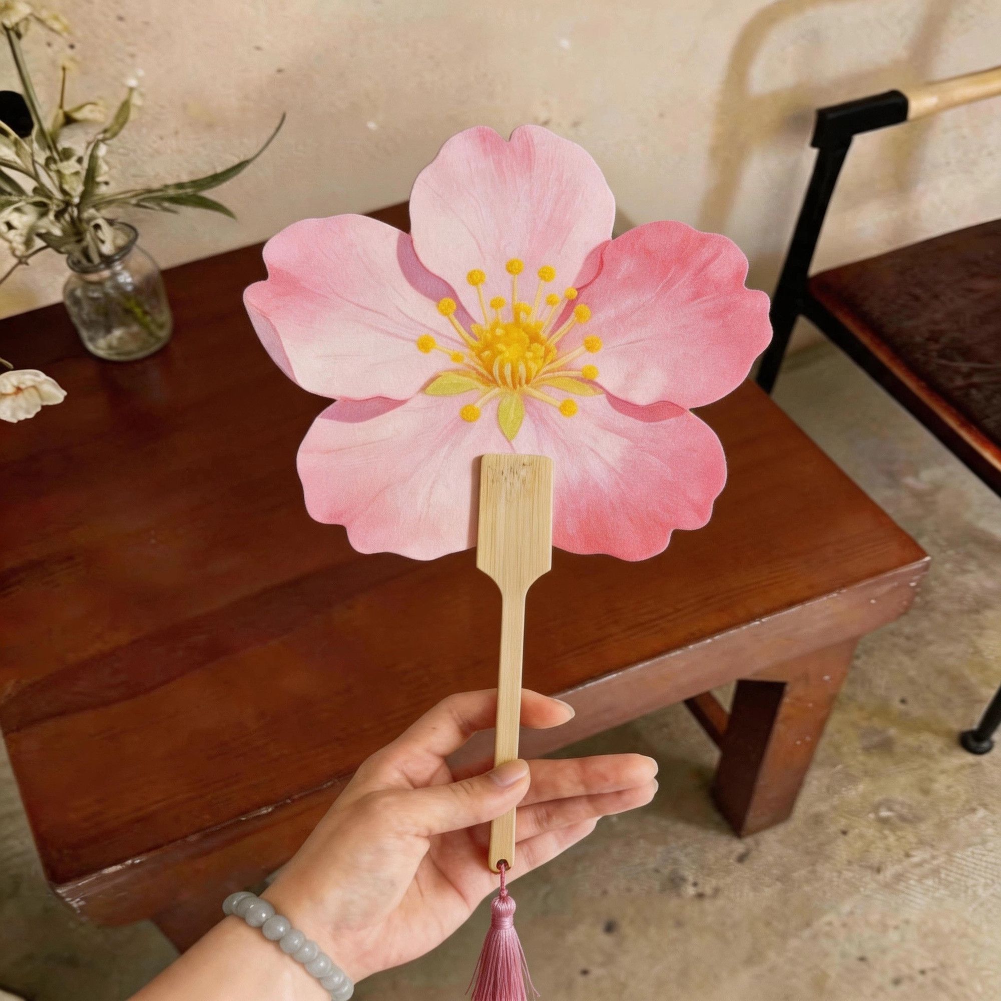 樱花加厚便携手摇扇高品质