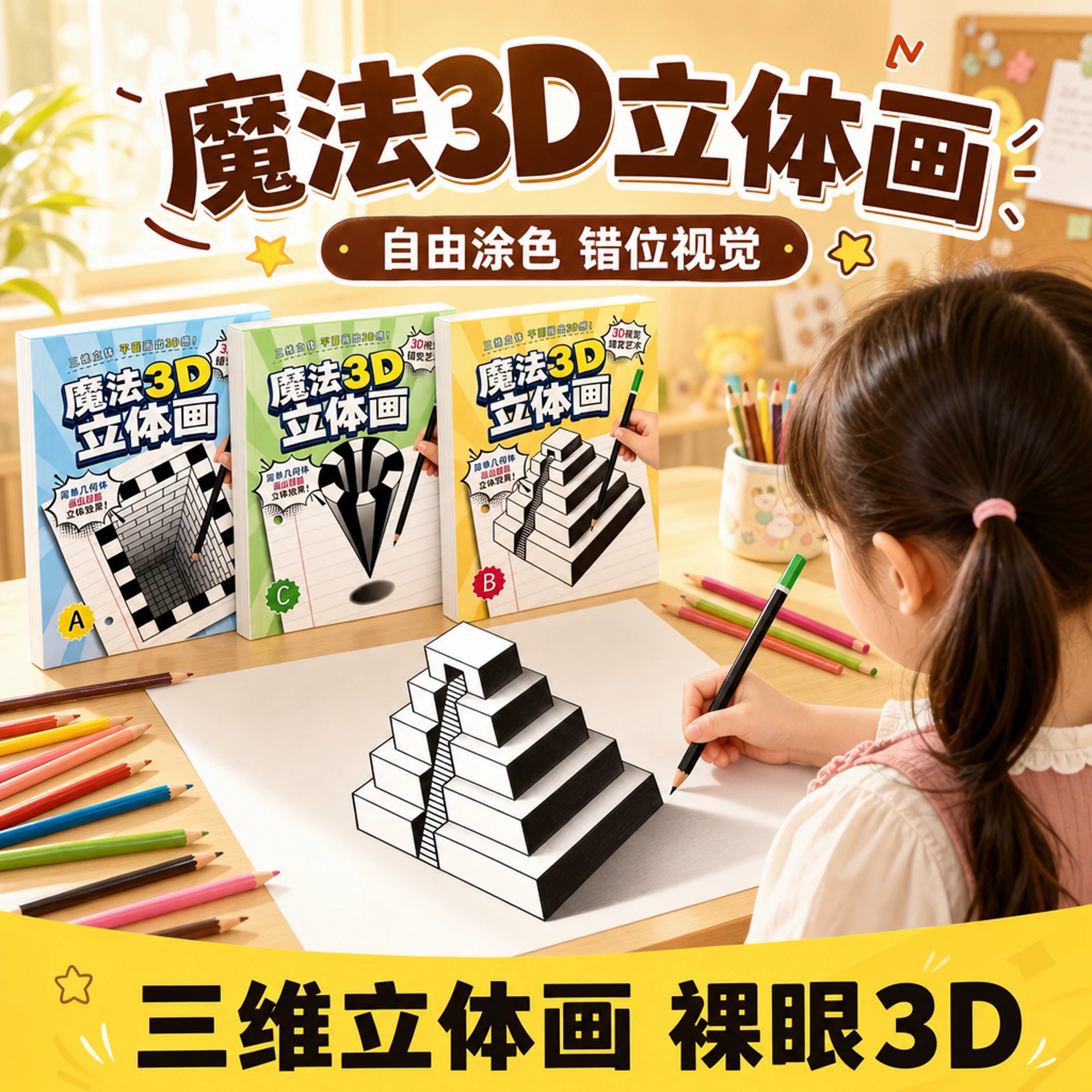 魔法3D立体画儿童手绘涂色描线