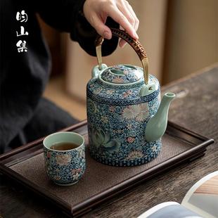 复古陶瓷功夫茶具大容量老式 家用汝窑提梁壶茶壶中式 泡茶壶带过滤