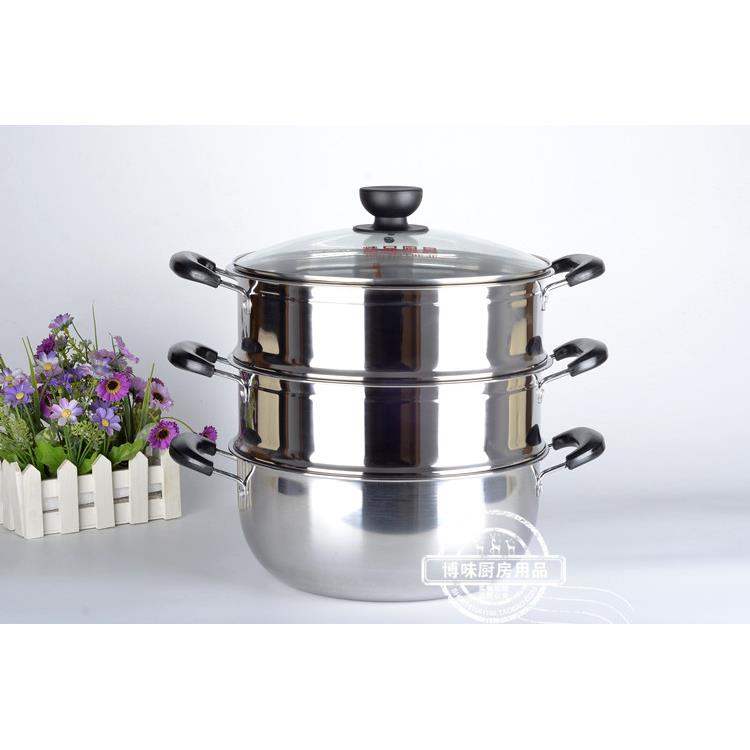 特厚不锈钢蒸锅汤锅火锅24cm-36cm炖煮涮多用锅电磁炉燃气炉通用