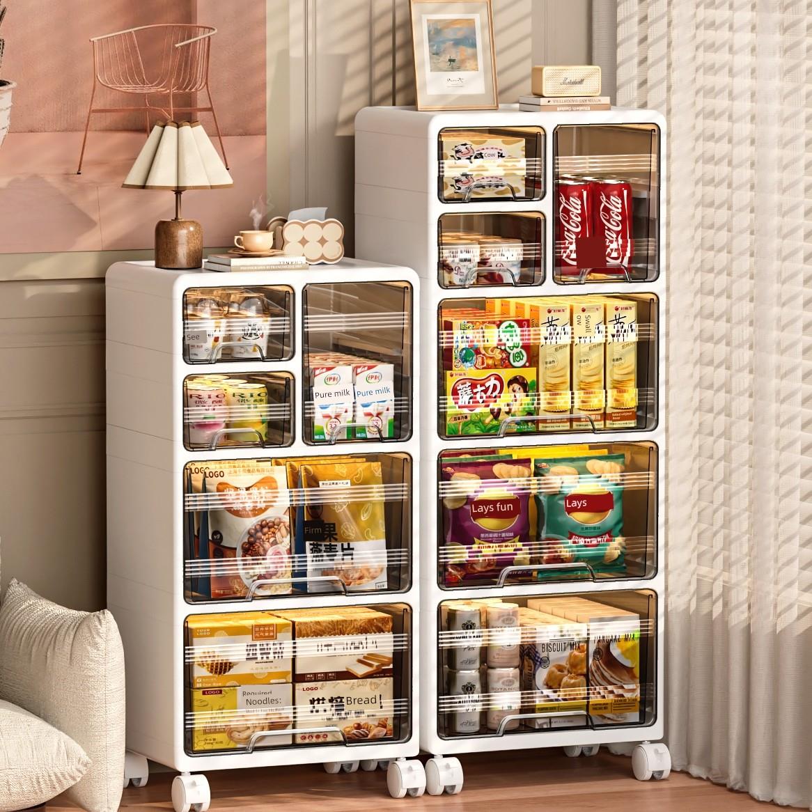 零食置物架小推车收纳架落地多层客厅整理架带轮移动免安装储物架