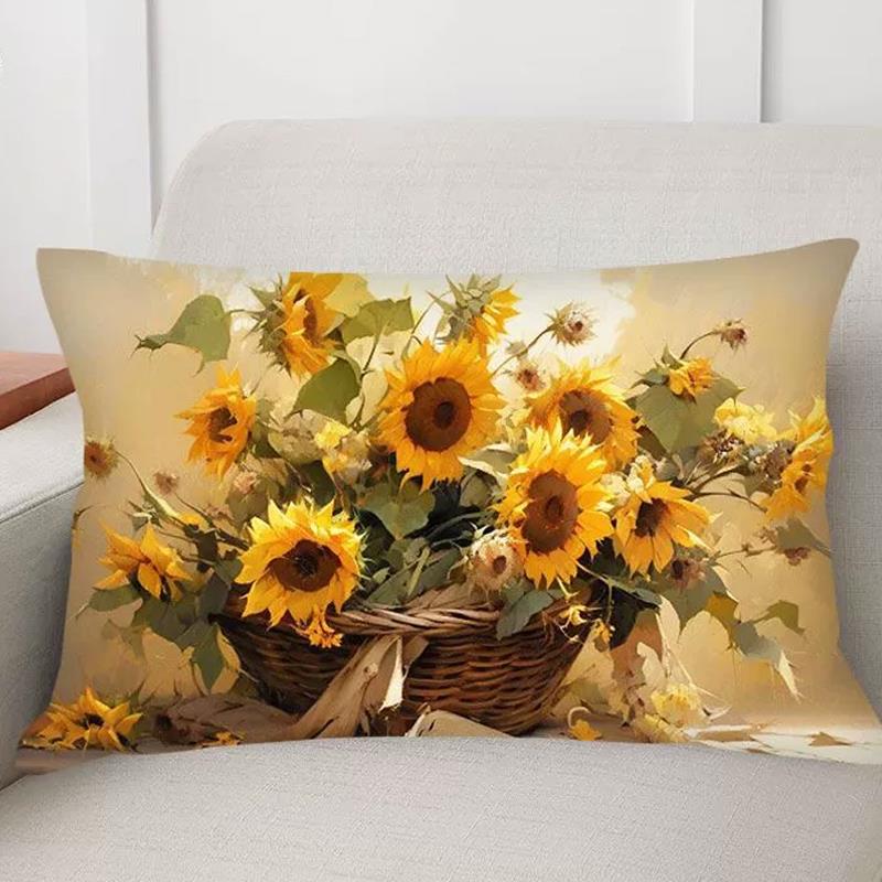 现代向日葵枕套十字绣新款手工线绣花卉抱枕客厅卧室长方形ins风