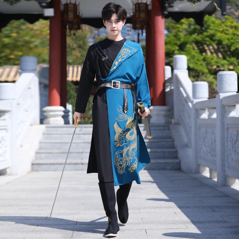 2025新款夏新款长袖男装汉服锦衣卫刺绣表演服班服绣花长衫腰带套