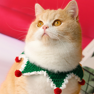 宠物猫咪狗狗兔兔新年礼物项圈节日毛线手工针织口水巾手工围脖