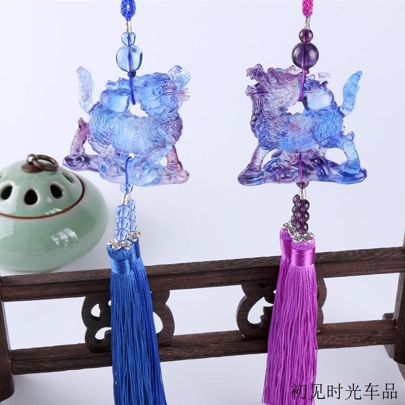 创意古法琉璃麒麟汽车挂件汽车用品车载装饰品精美车挂件一件代发