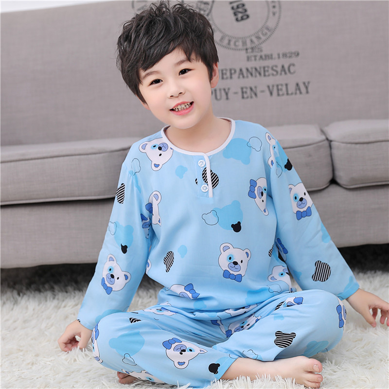 儿童睡衣薄款可爱棉绸男孩春夏季空调服女童宝宝九分袖7-9周岁