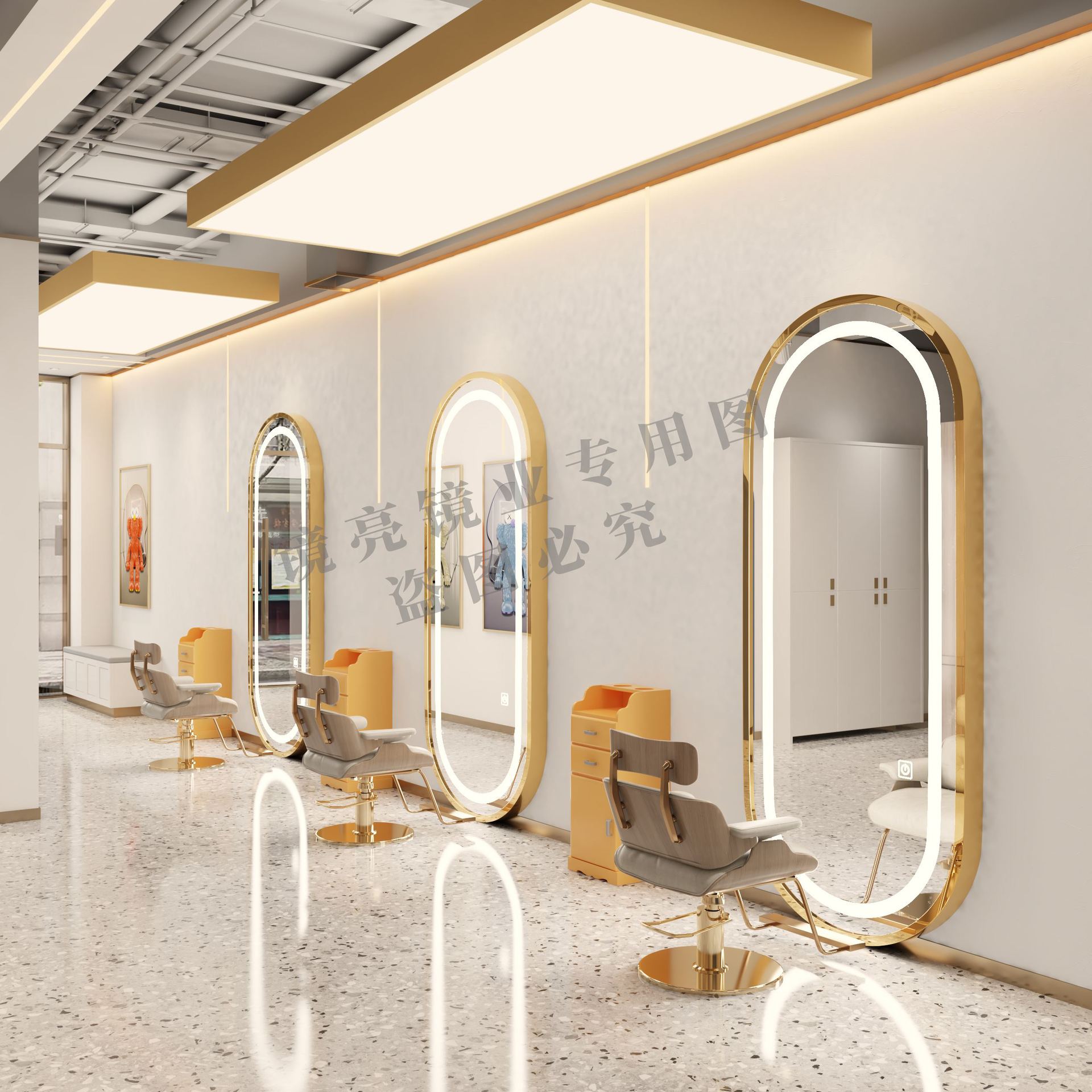 理发店镜台网红美容美发镜子潮款壁挂式LED触摸镜发廊剪发镜