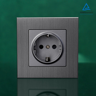 灰色schuko socket 铝拉丝面板CE欧标86型墙壁插座开关单双控250V