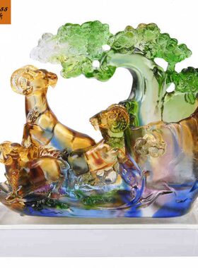 班德拉斯琉璃摆件三羊开泰笔筒办公书房高档礼品商务客厅玄关摆件