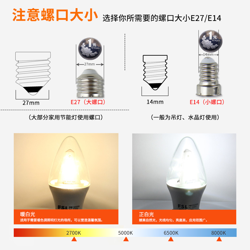 佛山照明led蜡烛灯泡水晶尖泡e14小螺口球泡节能吊灯拉尾泡5W光源