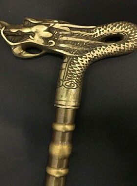 纯铜龙头拐杖铜拐杖拐棍手杖老人拐杖送老人防滑防摔实用铜摆件