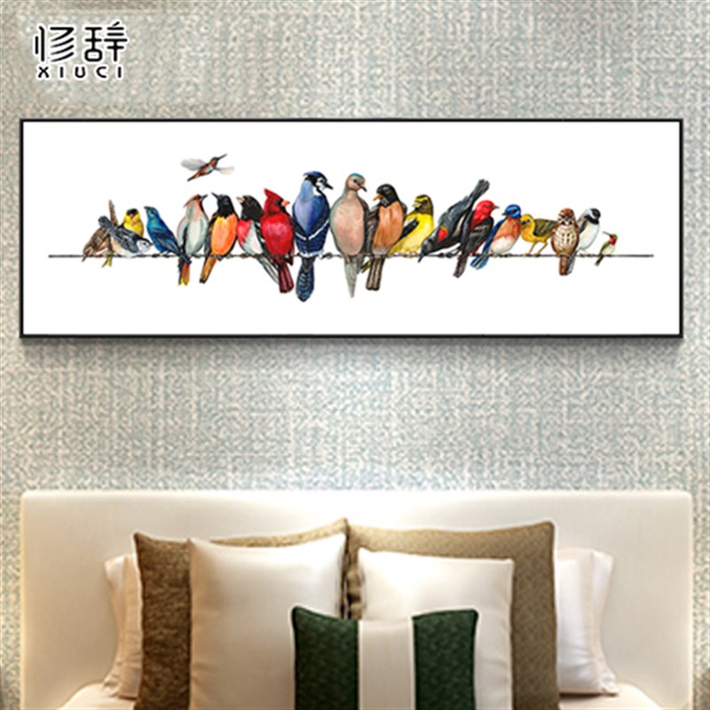栖鸟现代简约客厅装饰画清新餐厅挂画卧室床头布艺画大幅图片