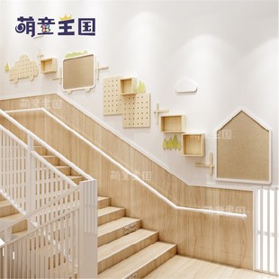 幼儿园环创楼梯间走廊过道实木与pvc碰撞-2文化墙简约风自然主题