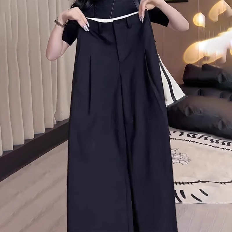 通勤风黑色西装阔腿裤女2025夏季流行新款高腰休闲时尚百搭直筒裤