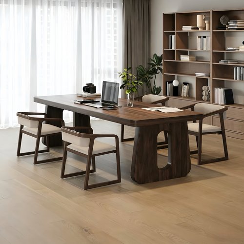 南美胡桃木家用全实木茶桌椅组合客厅书房简约现代桌椅组合长条桌