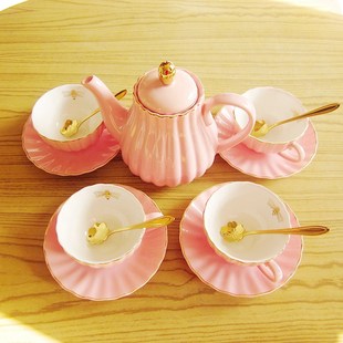 欧式 泡茶壶带茶漏咖啡杯碟家用奶杯糖壶紫色陶瓷红茶法式 茶具套装