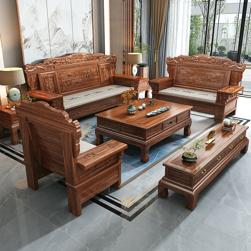 全实木沙发明清仿古雕花冬夏两用