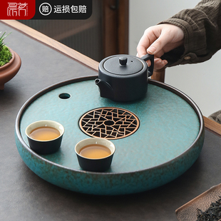 壶承干泡台沥水托盘 陶瓷干泡茶盘小型家用功夫茶具现代圆形储水式