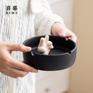 潮流摆件办公室高级感烟灰缸 创意陶瓷烟灰缸家用客厅简约大号个性