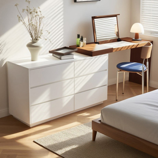 中古奶油风翻盖梳妆台镜子收纳柜一体烤漆床尾全实木斗柜化妆桌柜