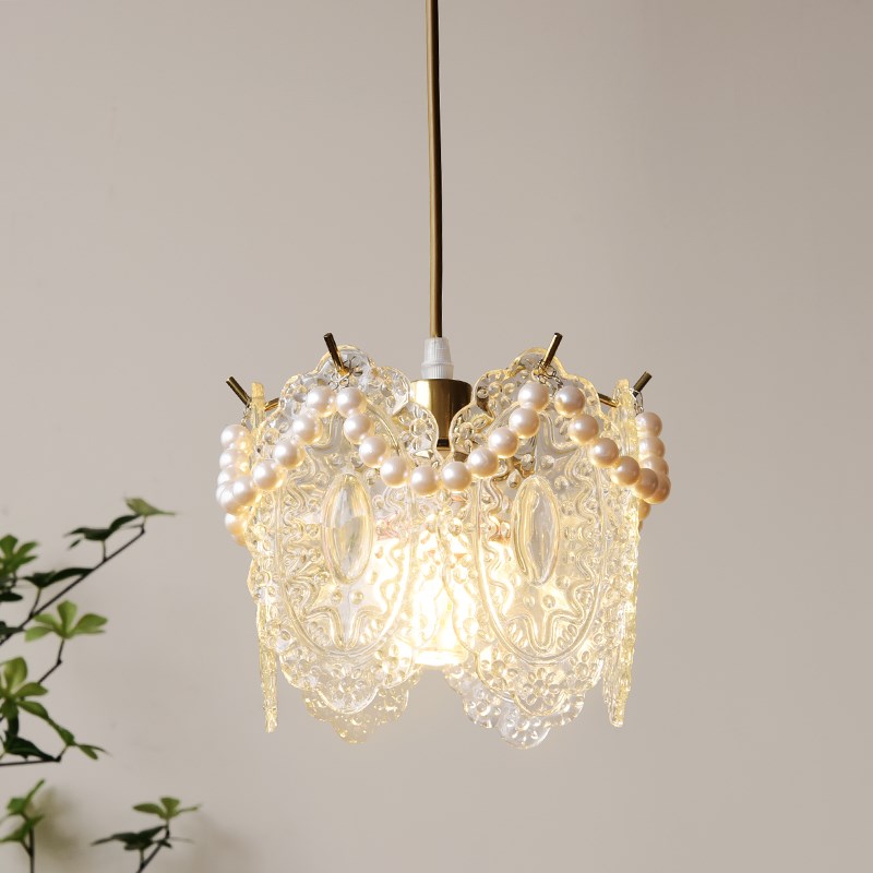 法式卧室床头吊灯复古水晶玻璃羽毛餐厅小吊灯简约单头吊线玄关灯