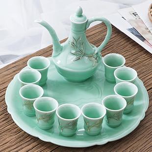 酒杯套装 中式 家用陶瓷酒具白酒杯仿古分酒器黄酒清酒壶青瓷小酒盅