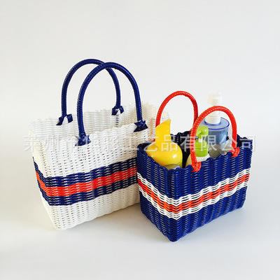塑料编织菜篮子浴室洗澡篮鸡蛋收纳筐手提购物篮买菜筐野餐篮