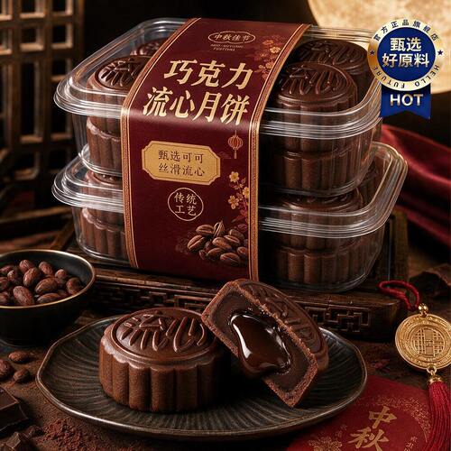 爆浆巧克力流心月饼软糯冰皮月饼
