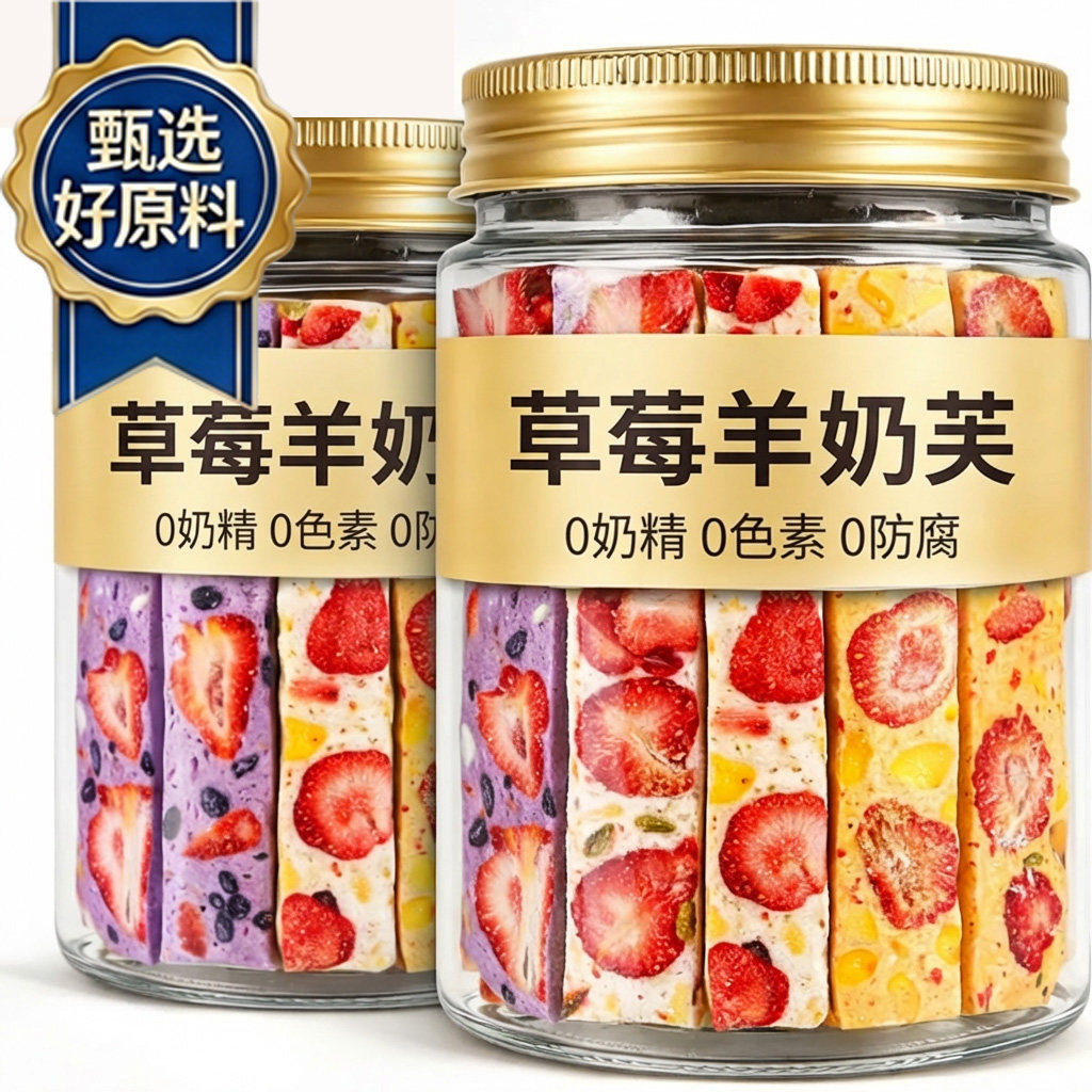 央妈推荐草莓羊奶芙官方旗舰店拉丝长条雪花酥手工芒果羊奶芙饼干