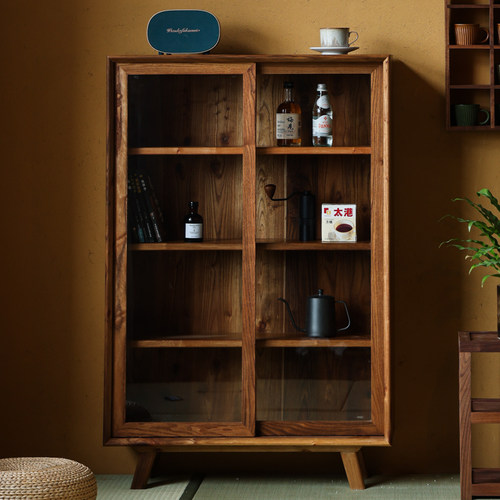 全实木展示柜餐边柜复古中式实木茶家具茶桌边柜茶台家用收纳储物