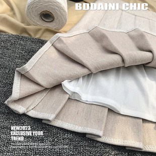 毛呢百褶裙女夏季2025新款高腰呢子显瘦短款jk半身裙a字裙小个子