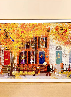 秋日邻里街道拼图框耶诞广场画框架1000片50.8*68.6拼图裱框定制