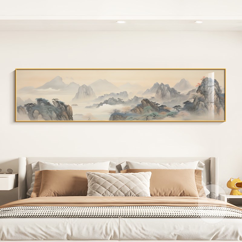 背有靠山茶室装饰画新中式水墨画办公室沙发背景墙挂画寓意好壁画