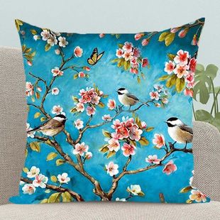 花鸟图风景十字绣抱枕新款中式客厅沙发靠枕diy三股线绣小件全绣