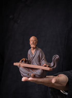 中式禅意历史人物紫砂工艺品摆饰伯牙觅知音钟子期家居书房装饰品