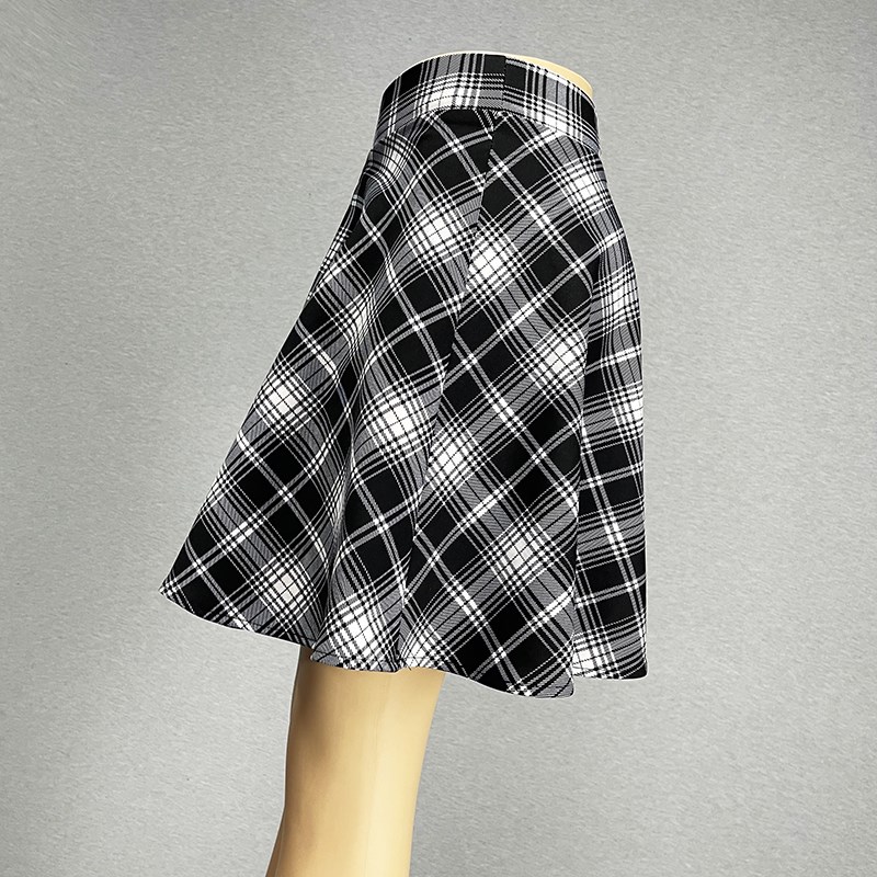 黑白格子短裙半身裙女2024松紧腰甜美性感安全裤黑红格a字裙子