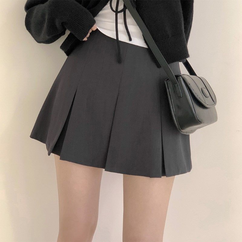 灰色百褶裙半身裙女百搭高腰显瘦学院风a字裙西装短裙防走光裙裤