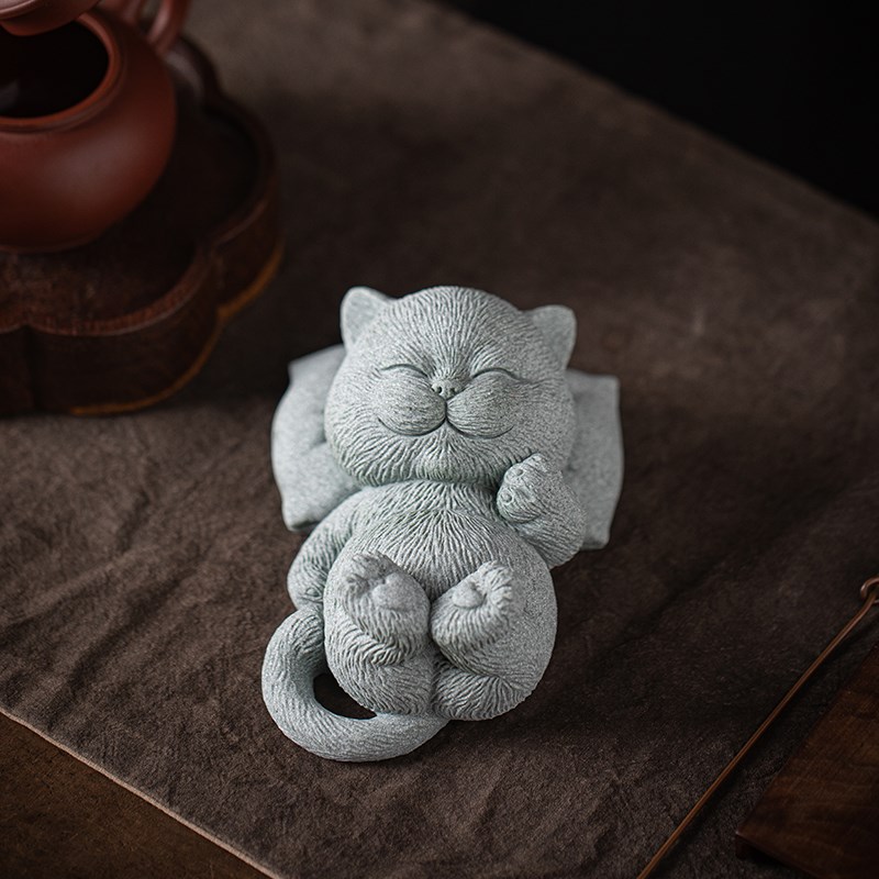可爱治愈系小猫咪高枕无忧茶宠摆件禅意萌猫鱼缸造景书房镇纸装饰