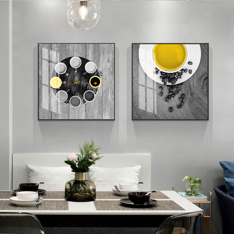 北欧饭厅装饰画黑白个性创意餐厅墙上的壁画正方形咖啡厅酒吧挂画图片