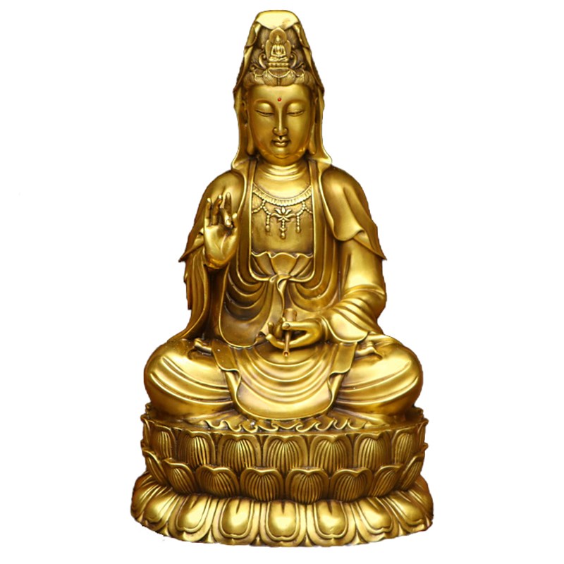 纯铜观音佛像摆件净瓶柳枝坐莲花台居家供奉大小南海观世音菩萨铜